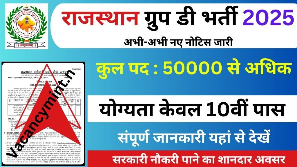 Rajasthan 4th Grade Vacancy 2025 : राजस्थान में दसवीं पास के लिए ग्रुप डी के 50000 से अधिक पदों पर भर्ती, यहां से देखें पूरी जानकारी