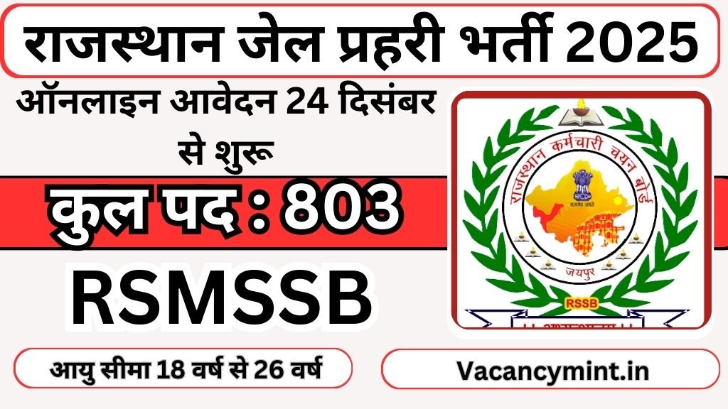 Rajasthan Jail Prahari Vacancy 2025 : राजस्थान जेल प्रहरी भर्ती का नोटिफिकेशन 803 पदों पर जारी, दसवीं पास उम्मीदवारों के लिए सरकारी नौकरी का अच्छा अवसर