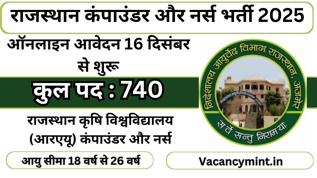 Rajasthan RAU Compounder And Nurse Vacancy 2025 : राजस्थान आयुर्वेदिक कंपाउंडर और नर्स के 740 पर निकली भर्ती, 16 दिसंबर से आवेदन शुरू