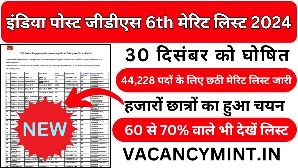 India Post GDS 6th Merit List 2024 : इंडिया पोस्ट जीडीएस की छठी मेरिट सूची जारी, स्टेट वाइज मेरीट लिस्ट यहां से देखें