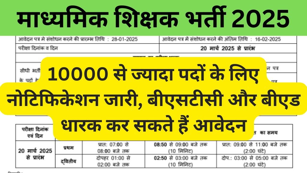 Maadhyamik Shikshak Vacancy 2025 : का नोटिफिकेशन 10000 से अधिक पदों पर जारी, बीएसटीसी और b.ed वाले करें आवेदन